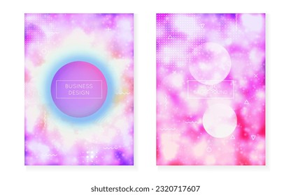 Holographic Pattern. Simple Flyer. Violet Tech Shape. Shiny Poster. Geometric Design. Light Business Template. Vibrant Dots. Modern Presentation. Purple Holographic Pattern