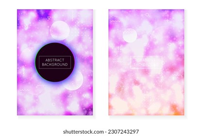 Holographic Pattern. Tech Banner. Violet Round Background. Neon Fluid. Minimalist Shape. Simple Dots. Dynamic Flyer. Shiny Ultraviolet Template. Purple Holographic Pattern