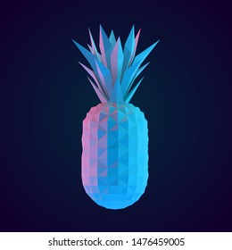 Holographic Pineapple on Isolated Background. Vibrant Low Poly Vector 3D Rendering
