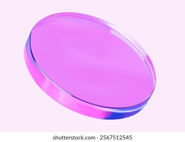 Holographic pink abstract circle in the form of a disk for web design and cosmetic products. Vector illustration element 