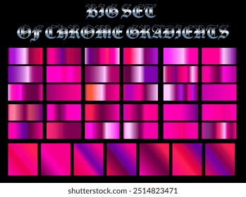 Holographic pinkish gradients of bright chrome metallic colors for design and vector illustrations.