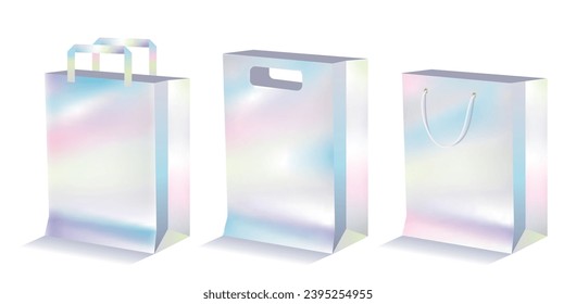 Holografische Plastiktüten-Set. Vektorgrafik.