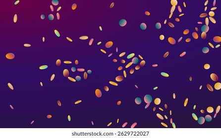 Holographic Polka Invitation Purple Background. Hologram Flying Round Banner. Celebrate Background. Unicorn Decoration Illustration.