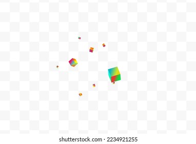 Holographic Polygon Vector Transparent Background. Multicolored Perspective Rhombus Presentation. Style Cube Brochure. Bright Box Graphic Pattern.