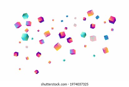 Holographic Polygon Vector White Background. Iridescent Structure Cube Pattern. Business Rhombus Paper. Multicolored Element Abstract Template.