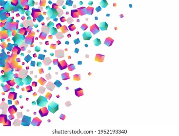 Holographic Polygon VectorWhite Background. Multicolored Shiny Rhombus Image. Metal Brick Cover. Gradient Cube Structure Template.
