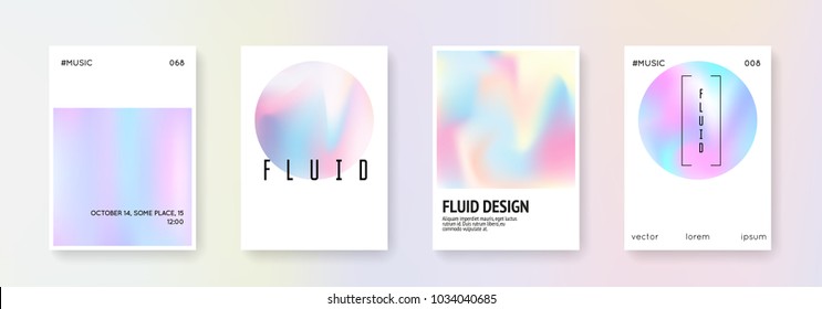 Holographic poster set. Abstract backgrounds. Futuristic  holographic poster with gradient mesh. 90s, 80s retro style. Iridescent graphic template for brochure, banner, wallpaper, mobile screen.