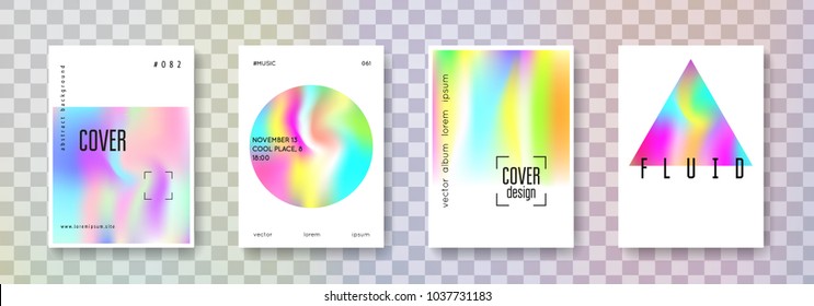 Juego de afiches holográficos. Antecedentes abstractos. Afiche holográfico hipster con malla degradada. estilo retro de los años 90 y 80. Plantilla gráfica de perlas para carteles, presentaciones, banner, folleto.