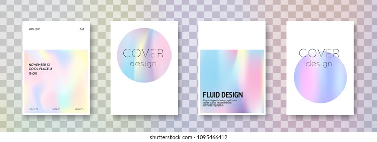 Holographic poster set. Abstract backgrounds. Colorful holographic poster with gradient mesh. 90s, 80s retro style. Iridescent graphic template for book, annual, mobile interface, web app.