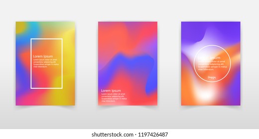 Holografisches Plakatset. Abstrakte Hintergründe. Futuristisches holografisches Foil-Poster mit Farbverlauf-Mesh. 90er, 80er Retro-Stil. Irisierende Grafikvorlage für Broschüre, Banner, Wallpaper, mobiler Bildschirm.