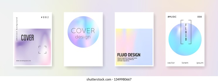 Holographic poster set. Abstract backgrounds. Hipster holographic poster with gradient mesh. 90s, 80s retro style. Pearlescent graphic template for brochure, banner, wallpaper, mobile screen