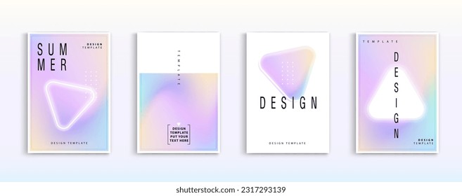 Juego de afiches holográficos. fondo abstracto color gradiente pastel. aplicable al diseño de banner, portada, invitación, folleto de fiesta, aplicación, diseño web, páginas web, diseño vectorial.