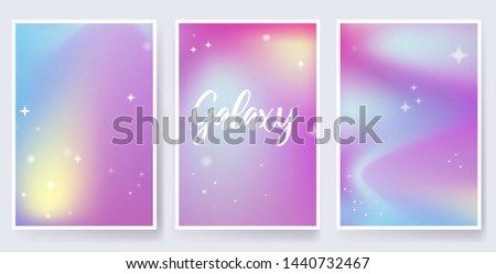 Holographic poster set.Collection of gradient posters with stars.
