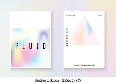 Holographic Presentation. Blue Geometric Label. Chrome Banner. Abstract Shape. Colorful Metal Template. Hologram Fluid. Plastic Vector. Pink Holographic Presentation