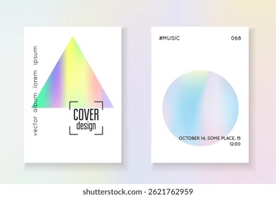 Holographic Presentation. Pink Rainbow Label. Geometric Mesh. Business Prism Brochure. Fashion Concept. Color Fluid. Vintage Vector. Purple Holographic Presentation