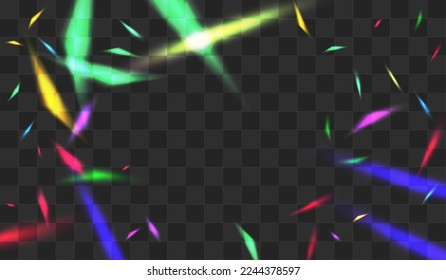 Holographic Prism Vector Transparent Background. Iridescent Glitch Christmas Branch. Rainbow Flash Glint Poster. Glow Paper Flare Design.