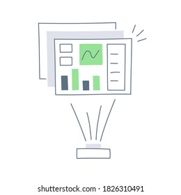 Holographic Projection, the hologram of the dashboard interface, data visualization icon concept. Flat line vector illustration on white.