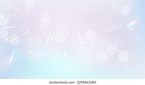 Holographic radiant vector design frame. Stylish blue and violet glitter card. Bokeh cloud card. Sparkling texture.Trendy wedding invitation. Glamour fairytale elegant decoration. Fantasy pastel color