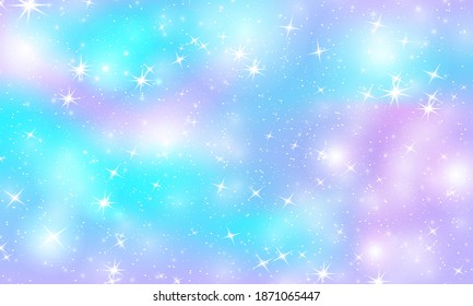 Holographic rainbow background. Magic stars. Unicorn pattern.