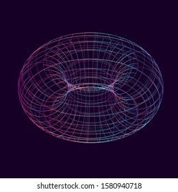 Holographic rainbow colored wireframe of torus. Concept image for future technologies.