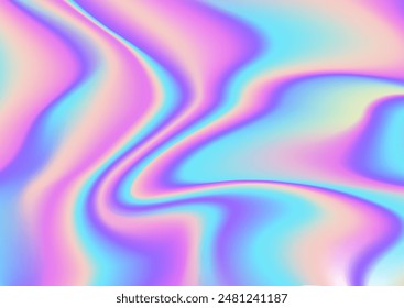 Fondo holográfico de papel de aluminio con patrón ondulado iridiscente. Textura de Vector de holograma degradado pastel con gradación de color rosa plateado, azul y púrpura. Abstractas fondo de lámina holográfica moderna