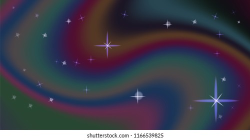 Holographic rainbow nebulae. Fantasy style vector illustration in vaporwave style.