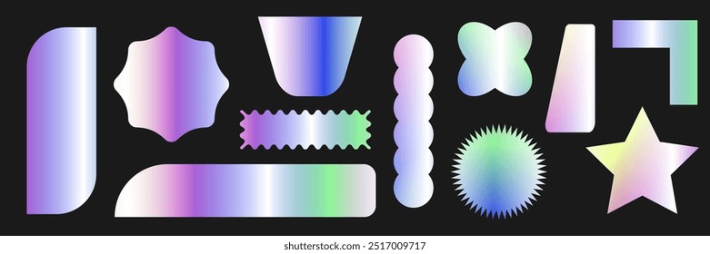Holographic Rainbow retro futuristic stickers for design mockups,preview tags, labels. A collection of holographic stickers with a vivid effect.