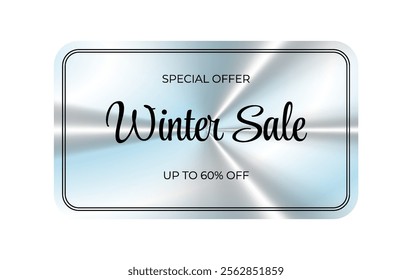 Holographic rectangle sticker. Winter sale. Geometric hologram label, iridescent foil, adhesive film. Colored tag, rainbow shiny emblem. Isolated Neon vector illustration