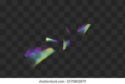 Holographic Refraction Vector Transparent Background. Color Sparkle Christmas Illustration. Holo Glints Abstract Border. Hologram Glamour Tinsel Branch.