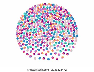 Holographic Rhombus Vector White Background. Iridescent Style Brick Brochure. Geometric Polygon Cover. Rainbow Cube Shiny Presentation.