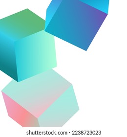 Holographic Rhombus Vector White Background. Rainbow Metal Box Presentation. Perspective Confetti Image. Multicolored Block Shiny Paper.