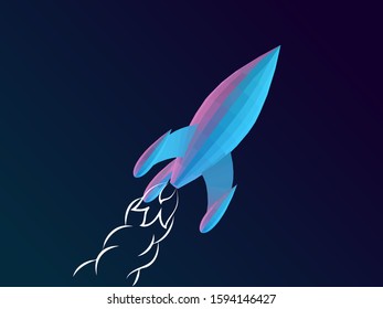 Holographic Rocket on Isolated Background. Vibrant Low Poly Vector 3D Rendering