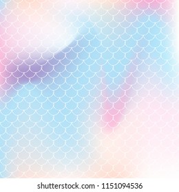 Holographic scale background with gradient mermaid. Bright color transitions. Fish tail banner and invitation. Underwater and sea pattern for girlie party. Futuristic backdrop with holographic scale.