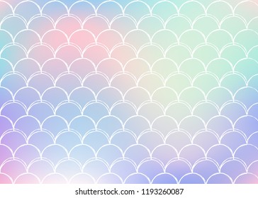 Holographic scale background with gradient mermaid. Bright color transitions. Fish tail banner and invitation. Underwater and sea pattern for girlie party. Vibrant backdrop with holographic scale.