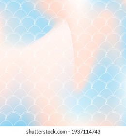 Holographic scale background with gradient mermaid. Bright color transitions. Fish tail banner and invitation. Underwater and sea pattern for girlie party. Stylish backdrop with holographic scale.