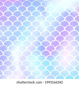 Holographic scale background with gradient mermaid. Bright color transitions. Fish tail banner and invitation. Underwater and sea pattern for girlie party. Stylish backdrop with holographic scale.