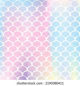 Holographic scale background with gradient mermaid. Bright color transitions. Fish tail banner and invitation. Underwater and sea pattern for girlie party. Colorful backdrop with holographic scale.