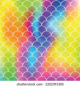 Holographic scale background with gradient mermaid. Bright color transitions. Fish tail banner and invitation. Underwater and sea pattern for girlie party. Stylish backdrop with holographic scale.