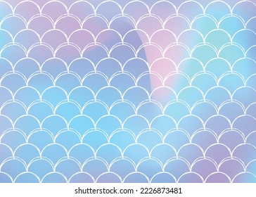 Holographic scale background with gradient mermaid. Bright color transitions. Fish tail banner and invitation. Underwater and sea pattern for girlie party. Trendy backdrop with holographic scale.