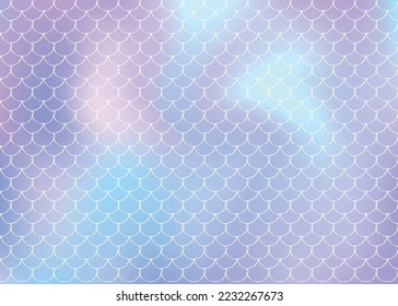 Holographic scale background with gradient mermaid. Bright color transitions. Fish tail banner and invitation. Underwater and sea pattern for girlie party. Pearlescent backdrop with holographic scale.