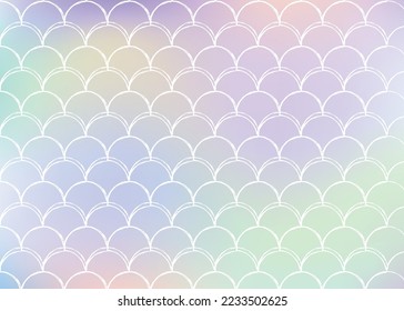 Fondo de escala holográfica con sirena de degradado. Transiciones de color luminosas. Banner de cola de pescado e invitación. Patrón submarino y marino para fiesta de niñas. Fondo de perlas con escala holográfica.