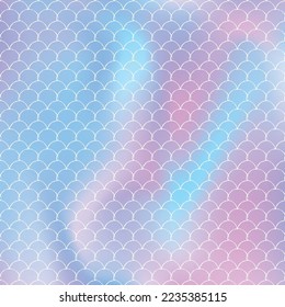 Holographic scale background with gradient mermaid. Bright color transitions. Fish tail banner and invitation. Underwater and sea pattern for girlie party. Spectrum backdrop with holographic scale.