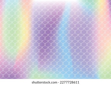 Holographic scale background with gradient mermaid. Bright color transitions. Fish tail banner and invitation. Underwater and sea pattern for girlie party. Retro backdrop with holographic scale.