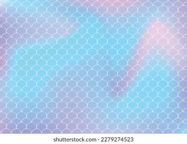 Holographic scale background with gradient mermaid. Bright color transitions. Fish tail banner and invitation. Underwater and sea pattern for girlie party. Neon backdrop with holographic scale.