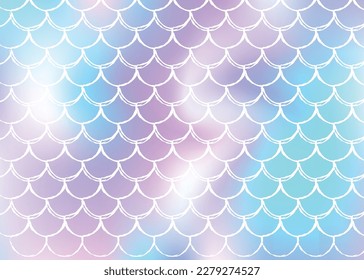 Holographic scale background with gradient mermaid. Bright color transitions. Fish tail banner and invitation. Underwater and sea pattern for girlie party. Spectrum backdrop with holographic scale.