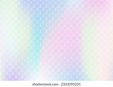 Holographic scale background with gradient mermaid. Bright color transitions. Fish tail banner and invitation. Underwater and sea pattern for girlie party. Vibrant backdrop with holographic scale.