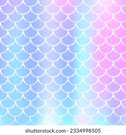 Holographic scale background with gradient mermaid. Bright color transitions. Fish tail banner and invitation. Underwater and sea pattern for girlie party. Pearlescent backdrop with holographic scale.