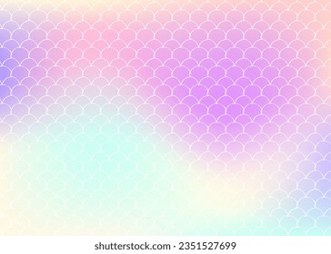 Holografischer Hintergrund mit Farbverlauf-Meerjungfrau. Helle Farbübergänge. Fisch Schwanzbanner und Einladung. Unterwasser- und Meermuster für die Girlie Party. Futuristischer Hintergrund mit holografischer Skala.