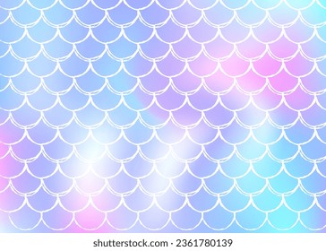Holographic scale background with gradient mermaid. Bright color transitions. Fish tail banner and invitation. Underwater and sea pattern for girlie party. Trendy backdrop with holographic scale.