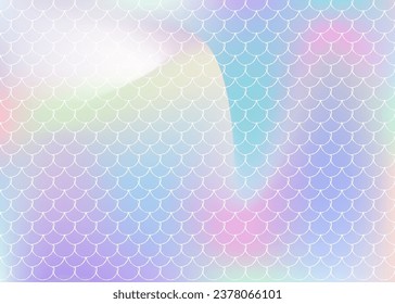 Holographic scale background with gradient mermaid. Bright color transitions. Fish tail banner and invitation. Underwater and sea pattern for girlie party. Colorful backdrop with holographic scale.